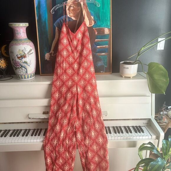 Zara Red Diamond Pattern Jumpsuit M - Picture 2 of 15